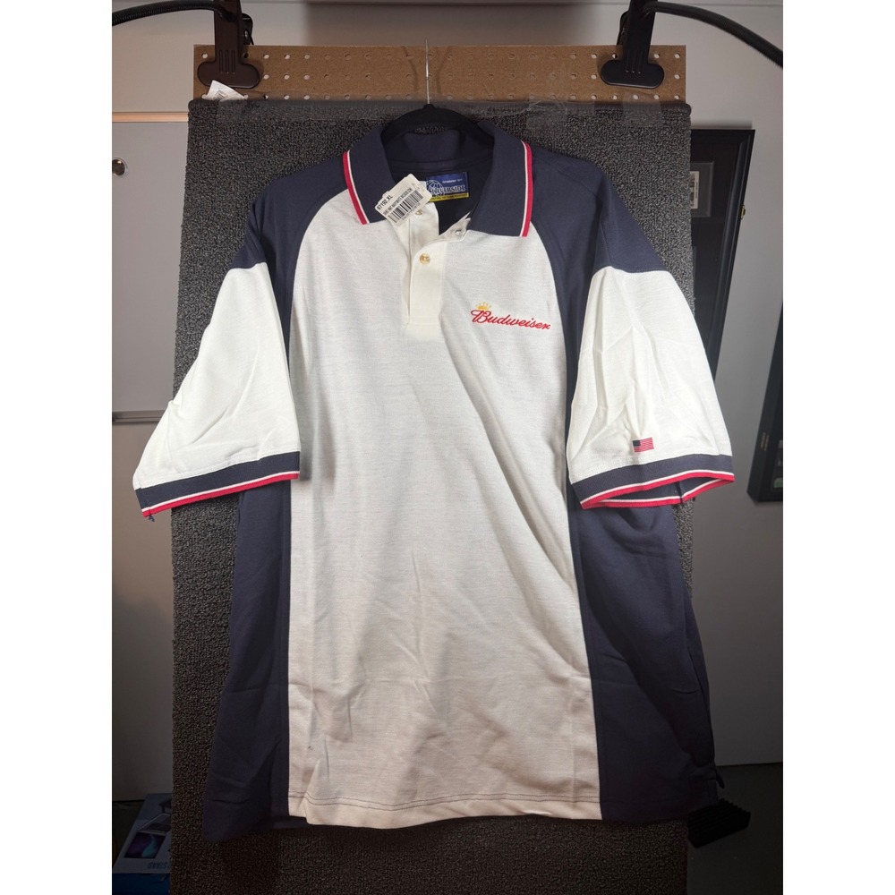 Riverside Polo Shirt Mens XL Navy White Budweiser Bud Light Made in USA 07192.XL
